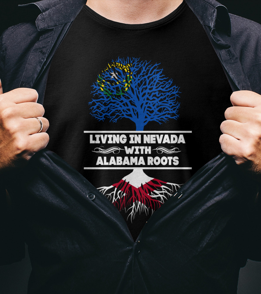 Nevada Life With Deep Alabama Heritage Illustrated By Tree Design And State Colors T-Shirt