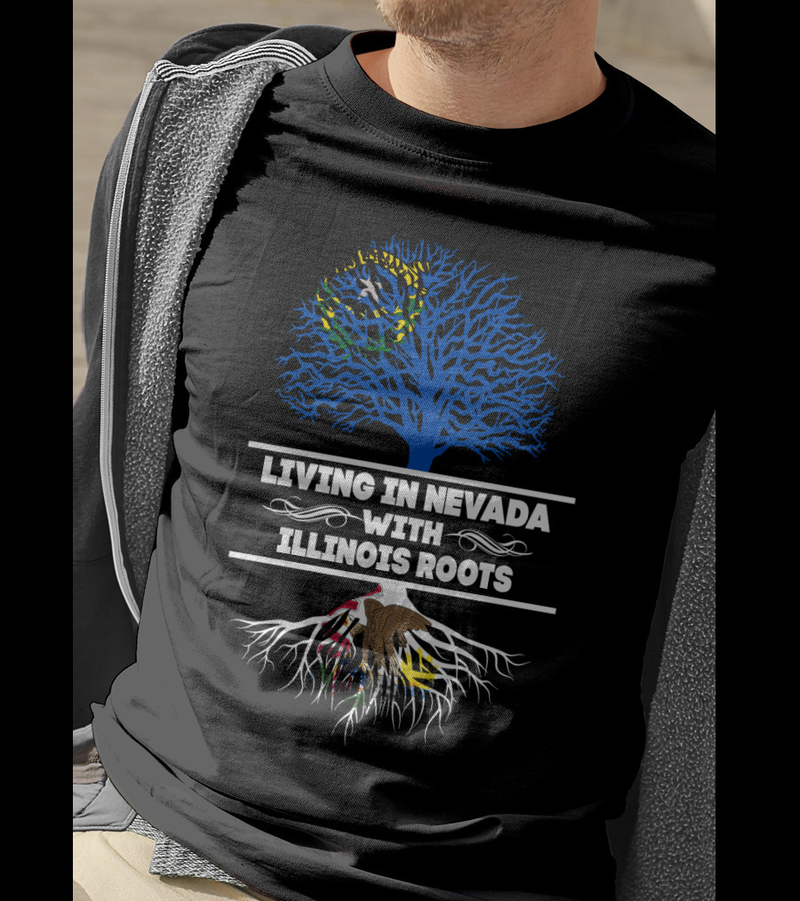 Living In Nevada With Illinois Roots Brazil Flag Tree American Eagle Roots T-Shirt