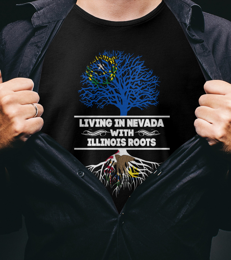 Living In Nevada With Illinois Roots Brazil Flag Tree American Eagle Roots T-Shirt