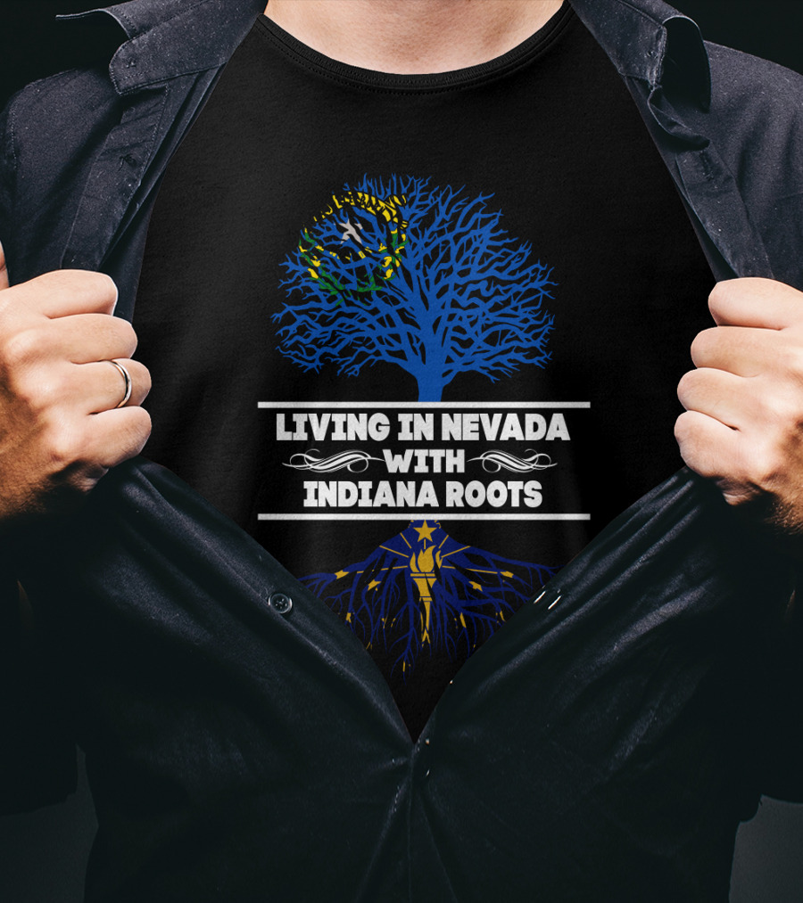 Nevada Living Indiana Roots Blue Tree Design Featuring State Symbols T-Shirt