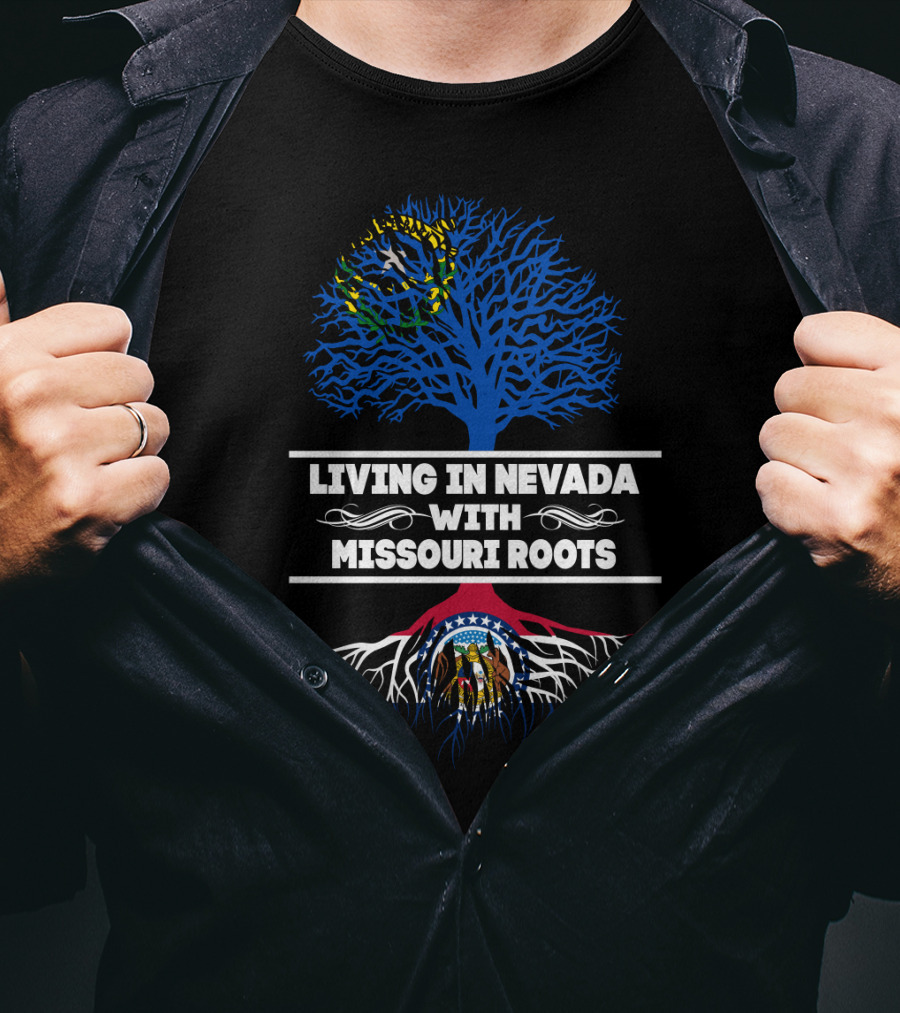 Nevada And Missouri State Flag Tree Roots Connection T-Shirt
