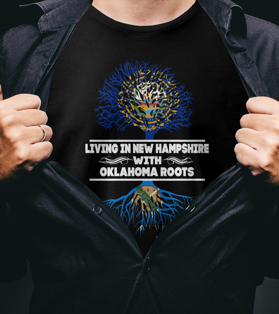 Living In New Hampshire Proudly Displaying Oklahoma Heritage With State Seal Elements T-Shirt