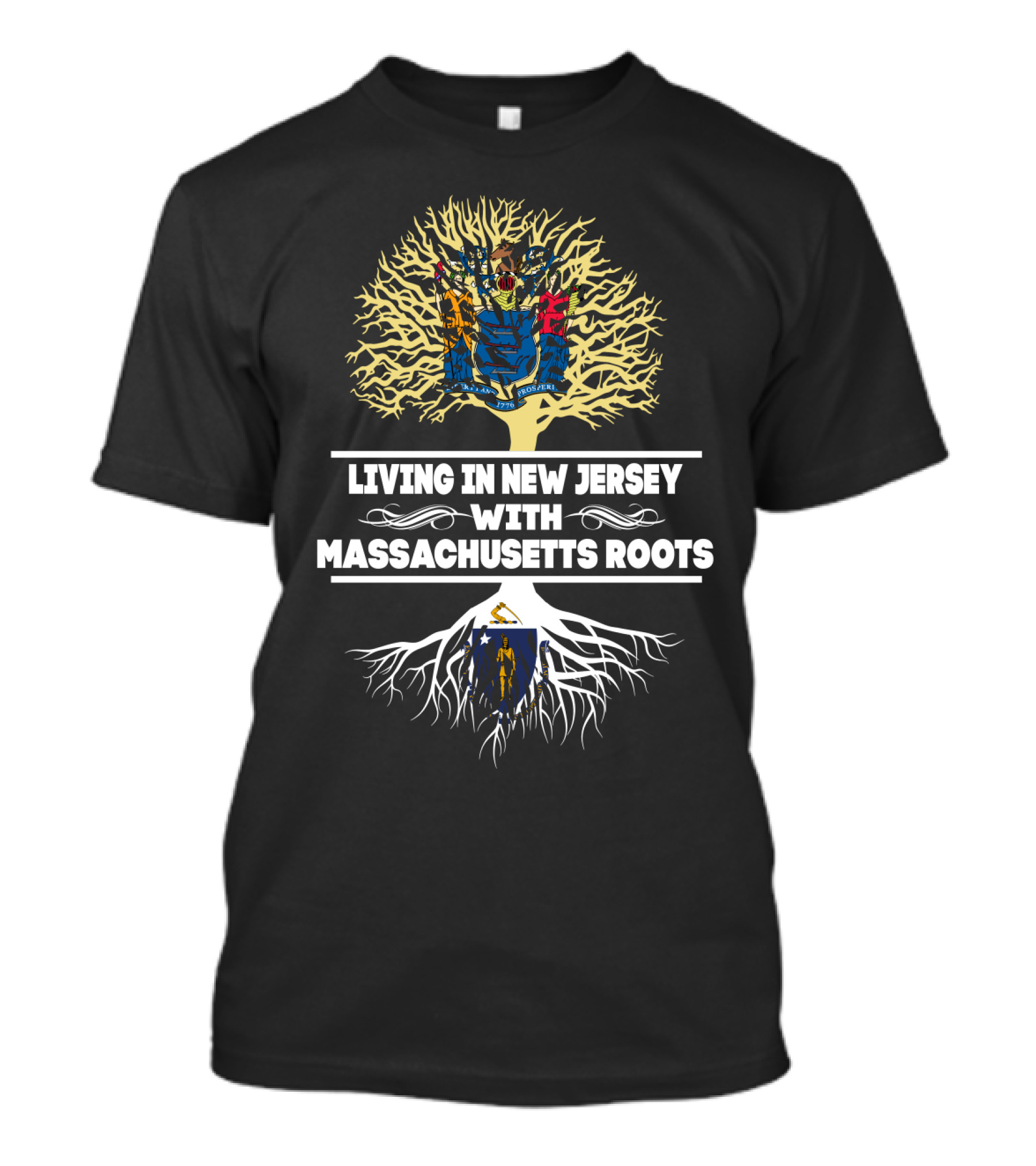 Living In New Jersey With Massachusetts Roots New Jersey And Massachusetts State Symbols Tree T-Shirt