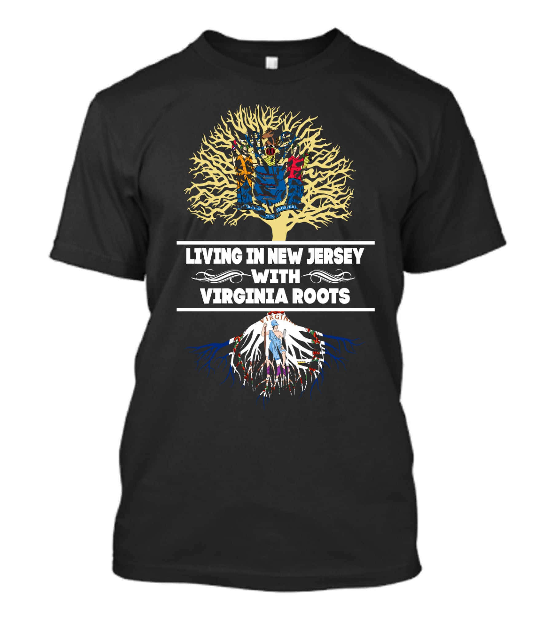 Living In New Jersey Blending State Pride With Deep Virginia Roots Tree Symbolism T-Shirt