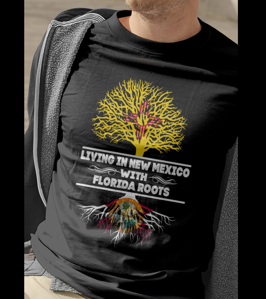 New Mexico Living With Florida Roots Zia Symbol And Tree T-Shirt