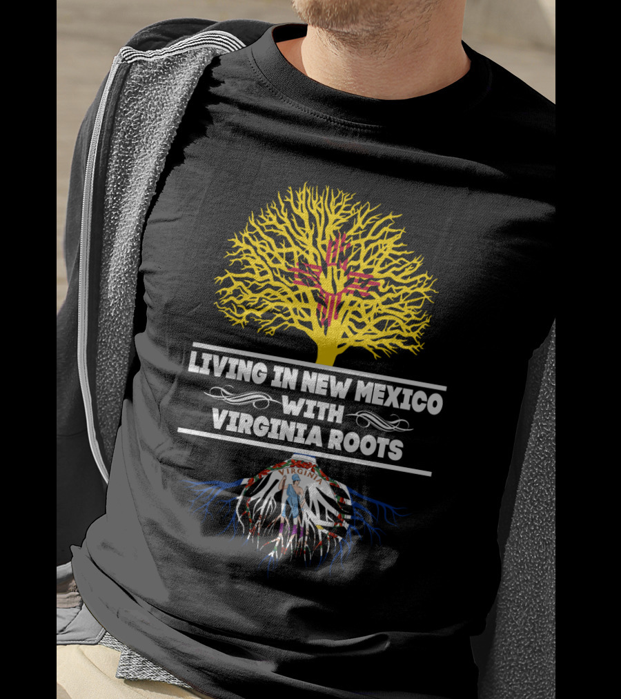 Living In New Mexico With Virginia Roots Zia Symbol Yellow Tree And Virginia Seal Roots T-Shirt