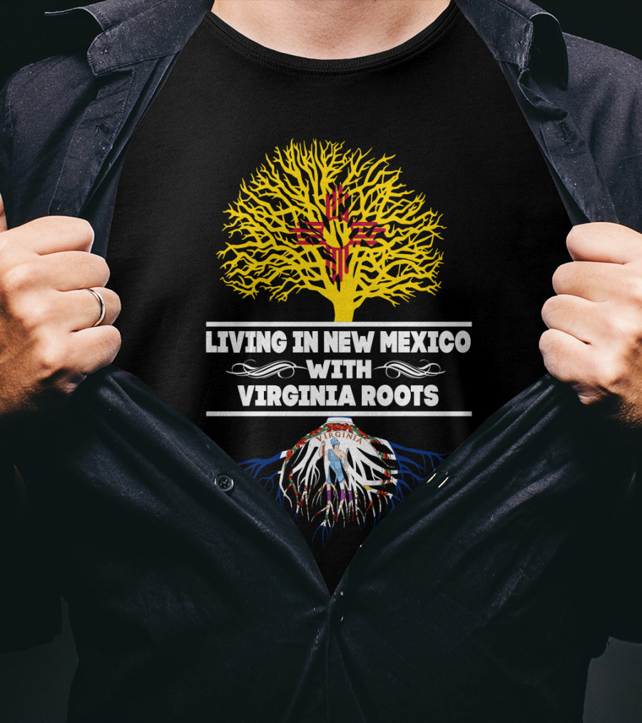 Living In New Mexico With Virginia Roots Zia Symbol Yellow Tree And Virginia Seal Roots T-Shirt