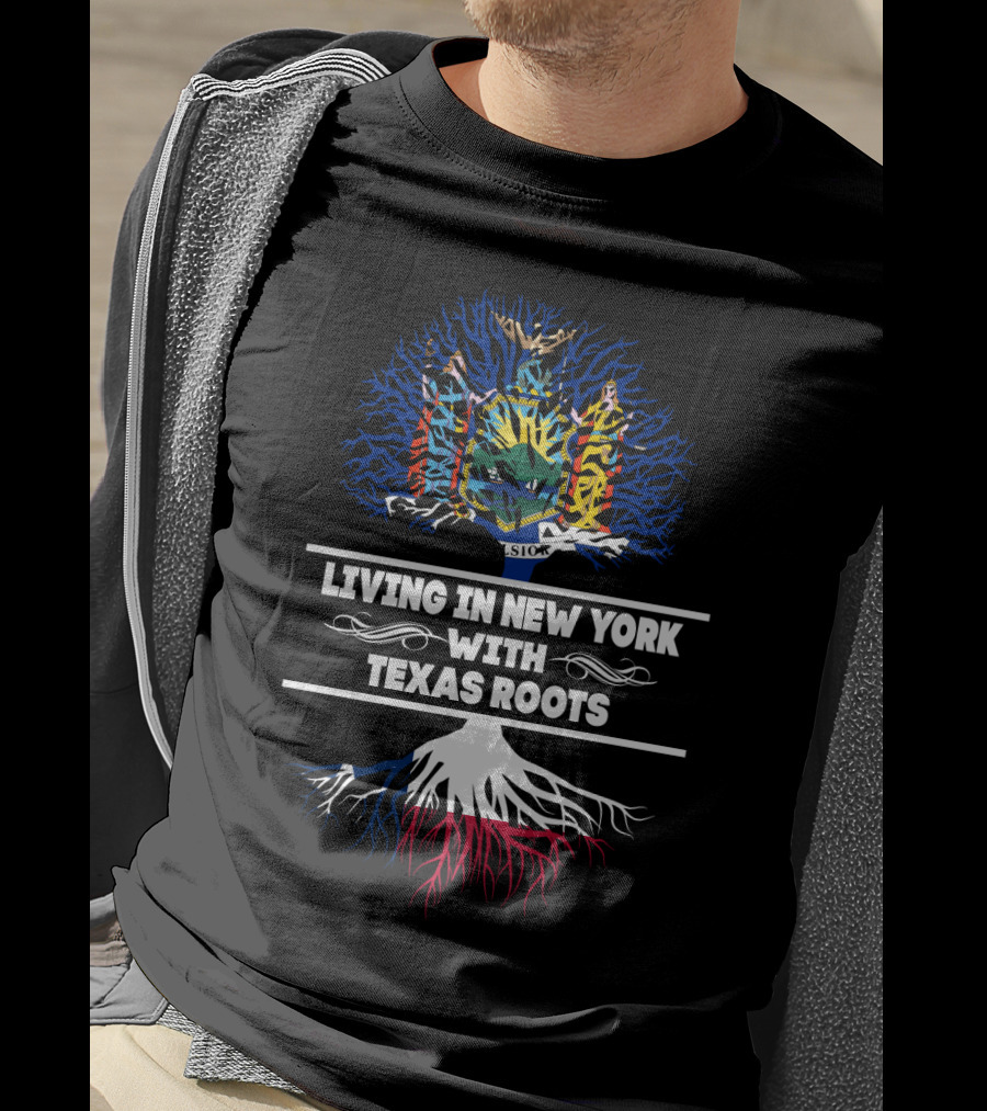 New York State Emblem Tree With Texas Lone Star Roots Connection T-Shirt