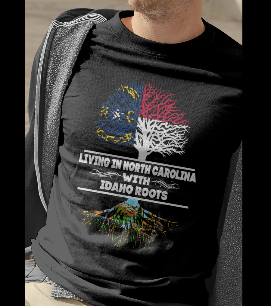North Carolina Flag And Tree Of Life Blending Idaho Roots And Heritage T-Shirt