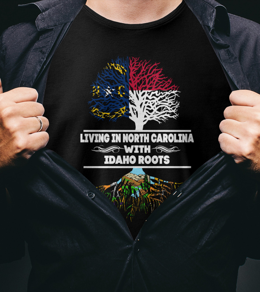 North Carolina Flag And Tree Of Life Blending Idaho Roots And Heritage T-Shirt