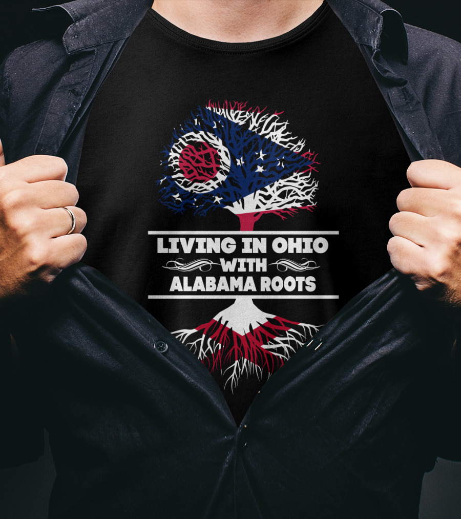 Ohio Flag Tree With Alabama Roots Iconography Living In Ohio With Deep Southern Heritage Connection T-Shirt