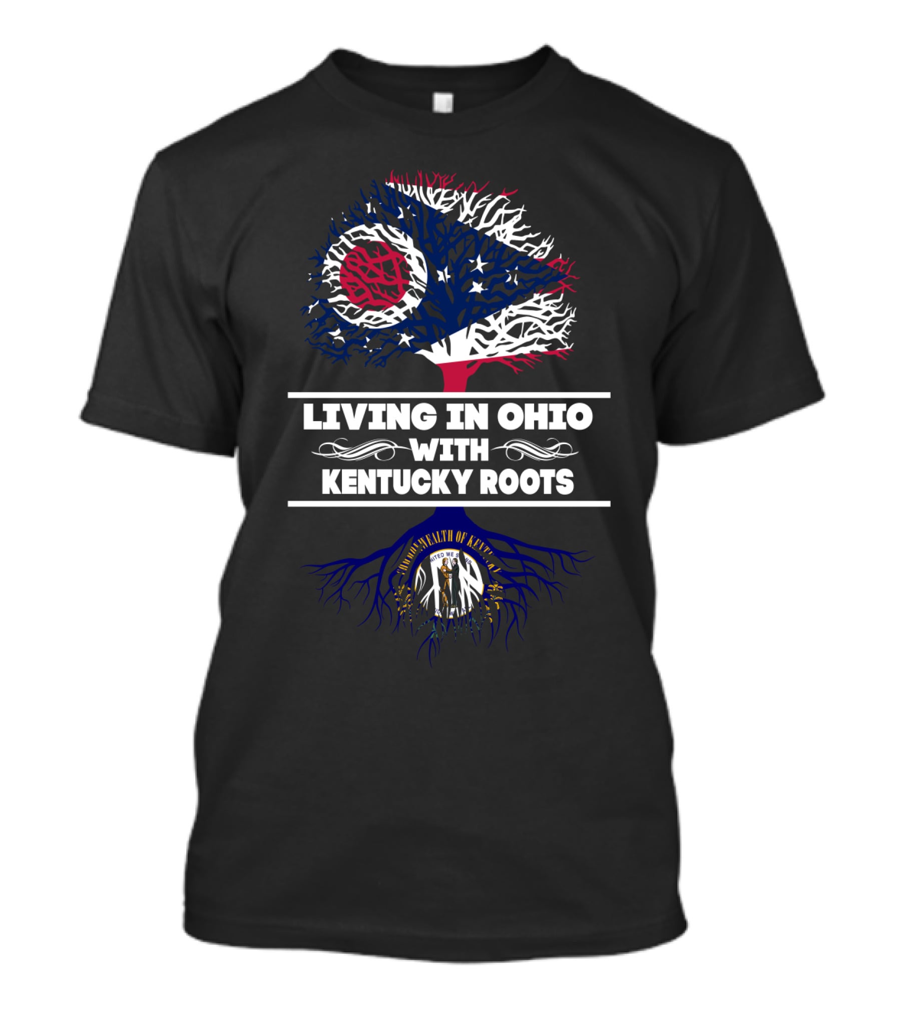 Ohio And Kentucky Heritage With Tree Design And State Symbols T-Shirt