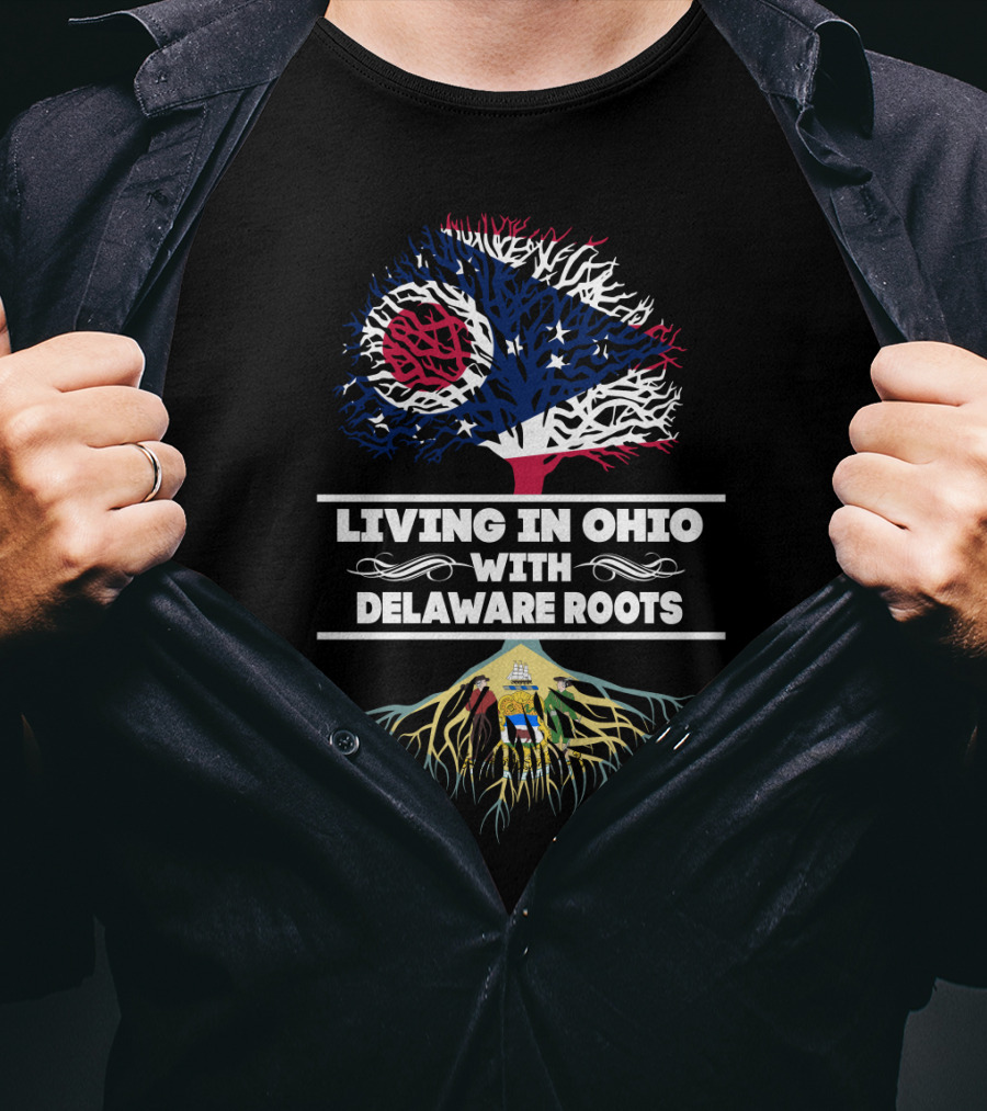 Ohio State Flag Tree Symbolizing Living In Ohio With Strong Delaware Heritage Roots T-Shirt
