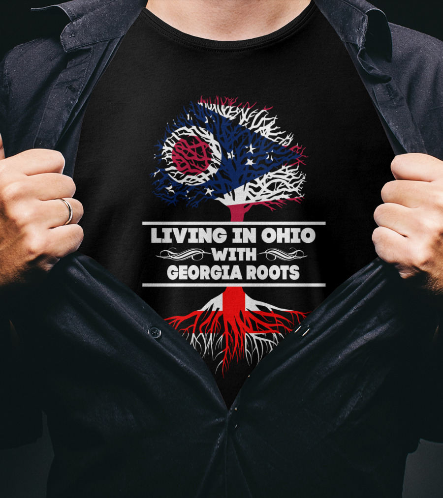 Living In Ohio With Georgia Roots Flag Tree T-Shirt