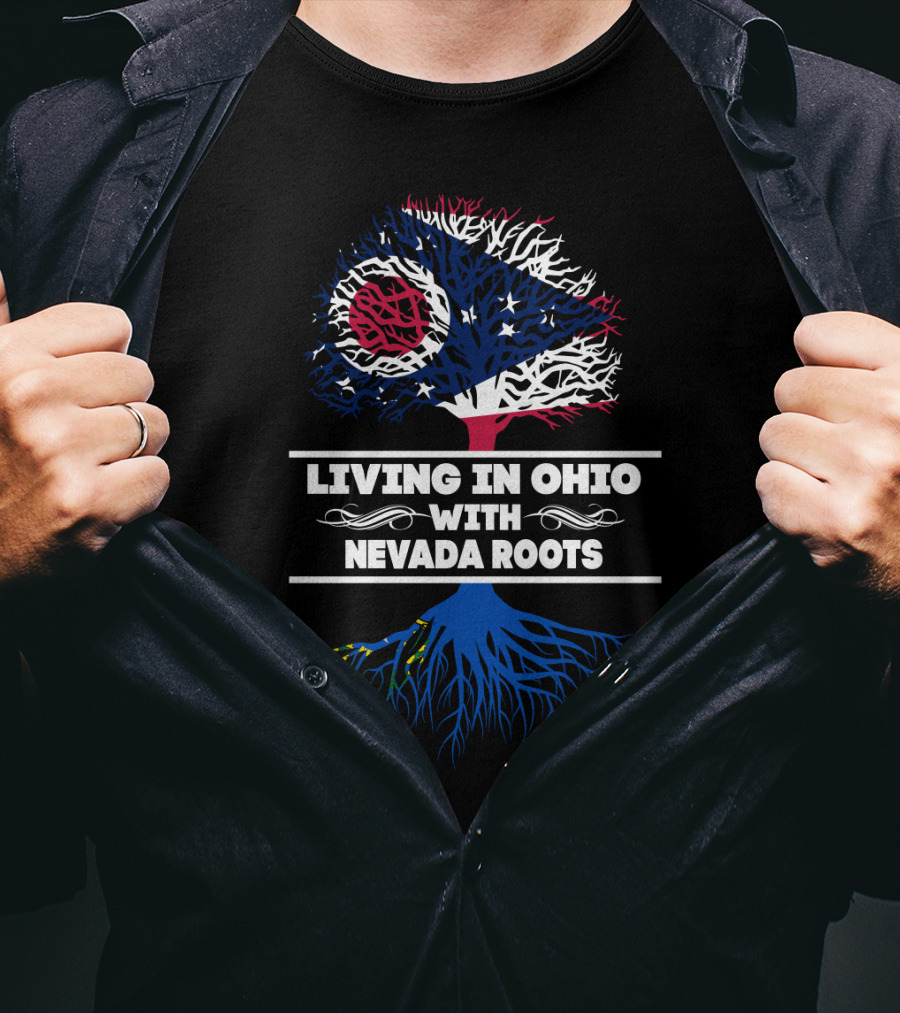 Ohio Flag Tree Graphic With Nevada Heritage Roots Connection T-Shirt