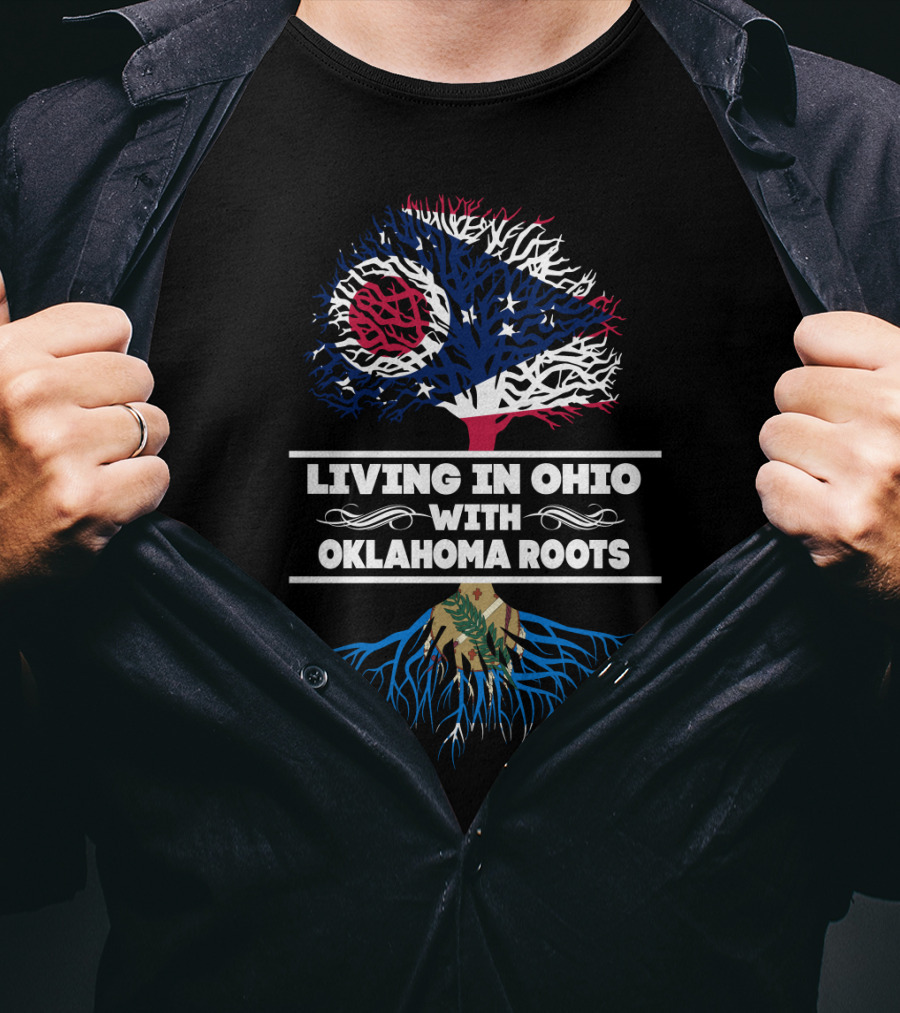 Living In Ohio With Strong Oklahoma Roots Flag Tree T-Shirt