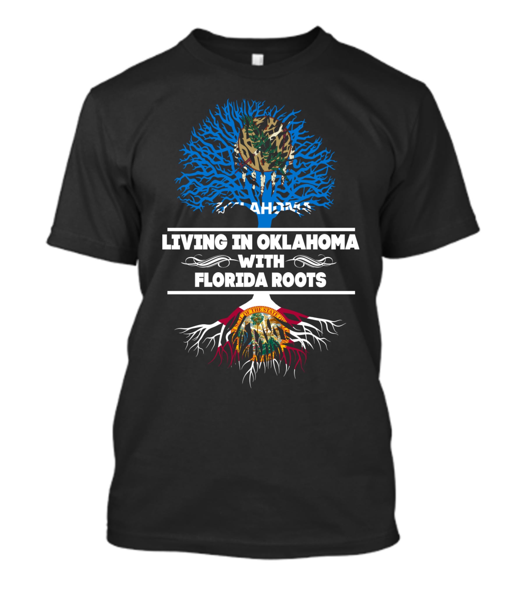 Living In Oklahoma With Florida Roots Camouflage And Flag-Inspired Tree T-Shirt