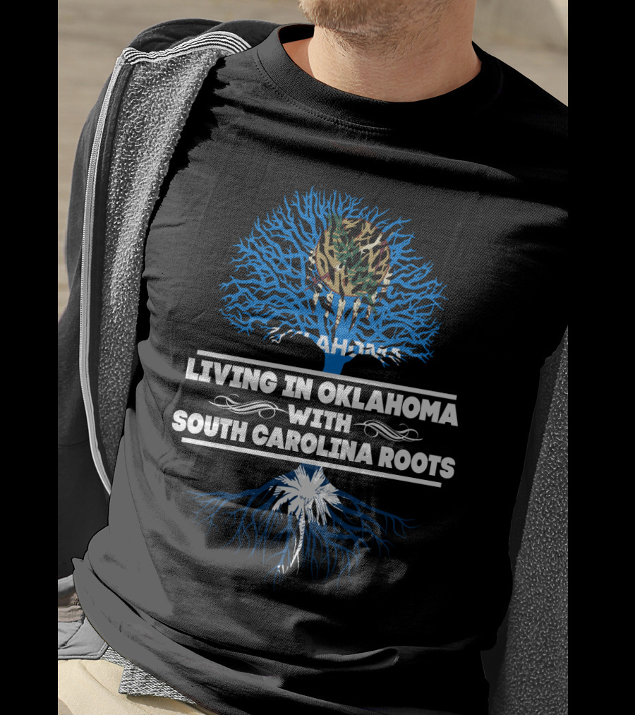 Oklahoma Residency And South Carolina Heritage Illustrated With Tree T-Shirt