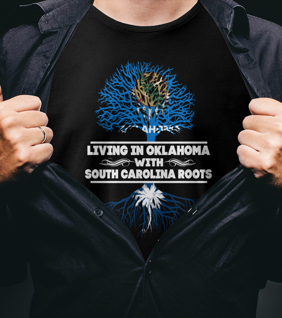 Oklahoma Residency And South Carolina Heritage Illustrated With Tree T-Shirt