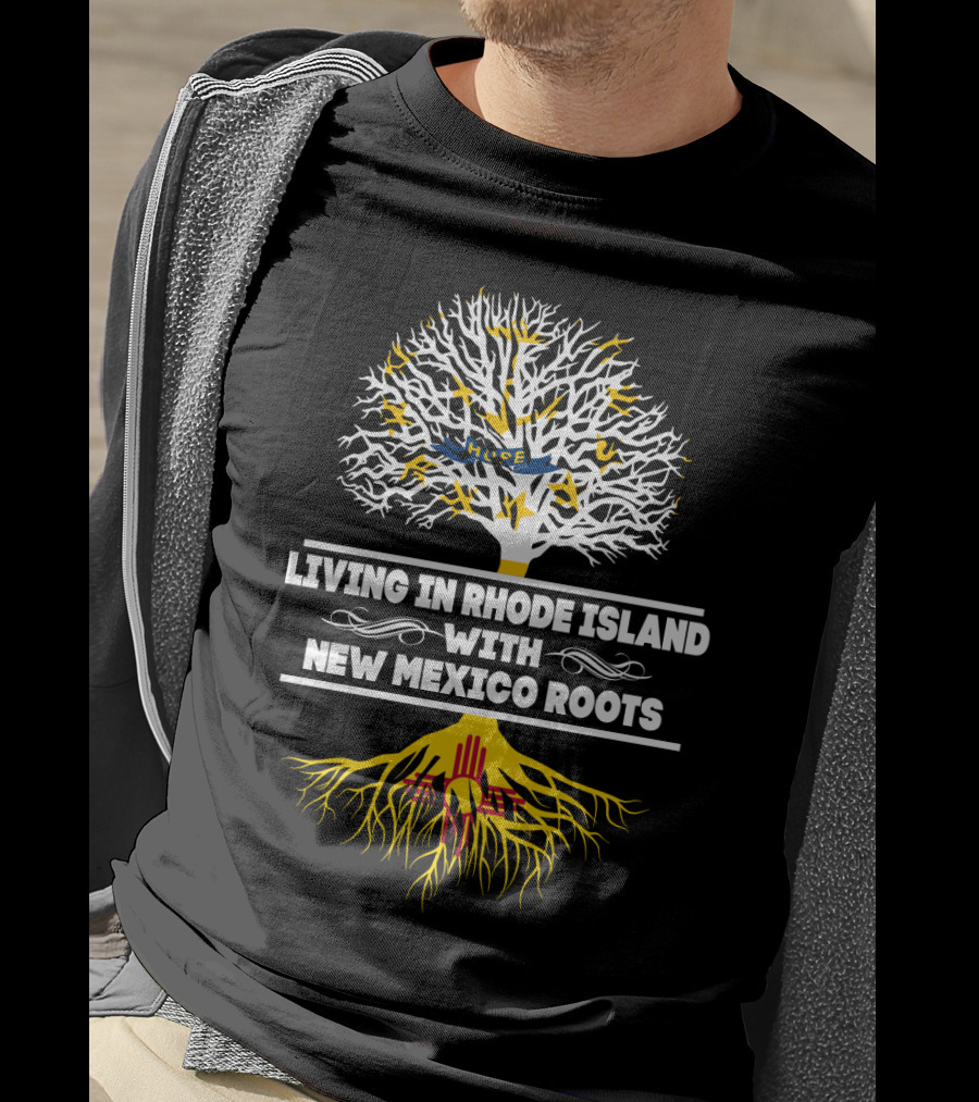 Rhode Island Living With Deep New Mexico Zia Symbol Roots Tree T-Shirt