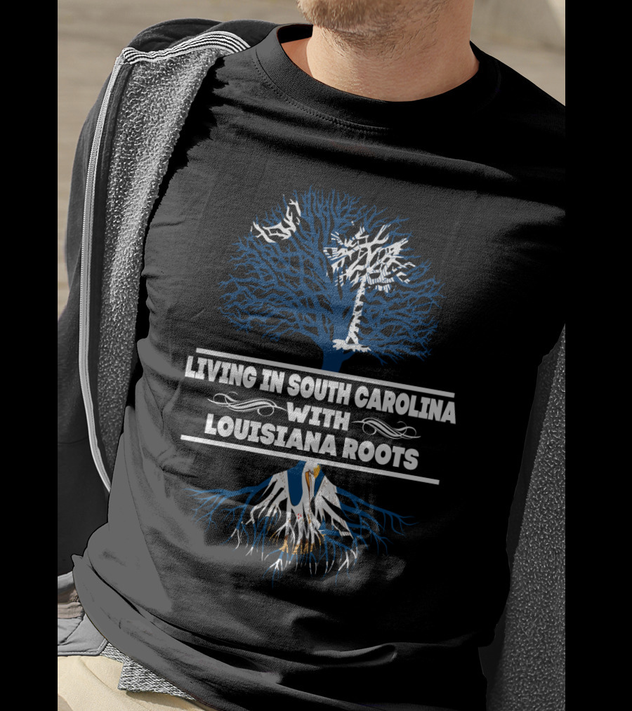 Deep Southern Heritage: Living In South Carolina With Louisiana Roots Featuring Palmetto Tree And Pelican T-Shirt