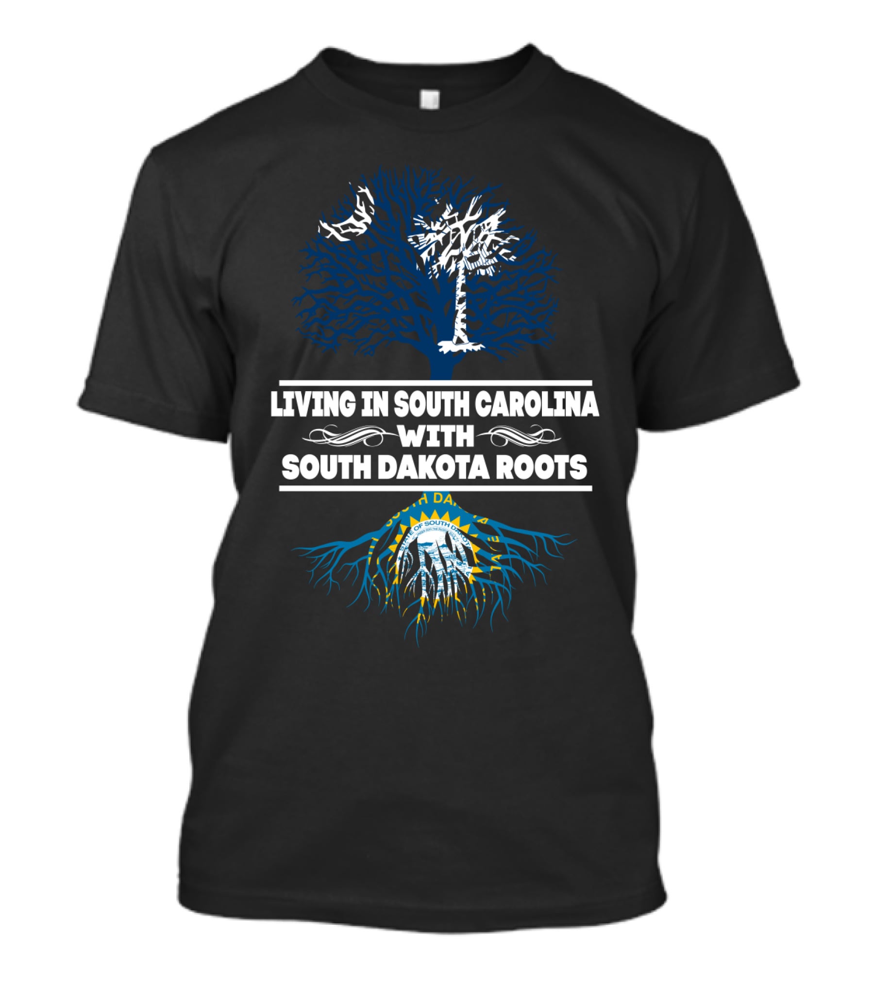 Living In South Carolina With South Dakota Roots Blue Palmetto Tree State Seal T-Shirt