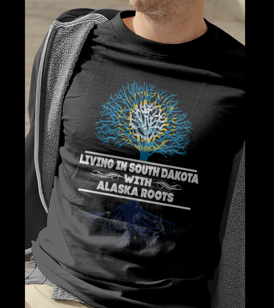 South Dakota Living Alaska Roots Tree Design With State Icons T-Shirt