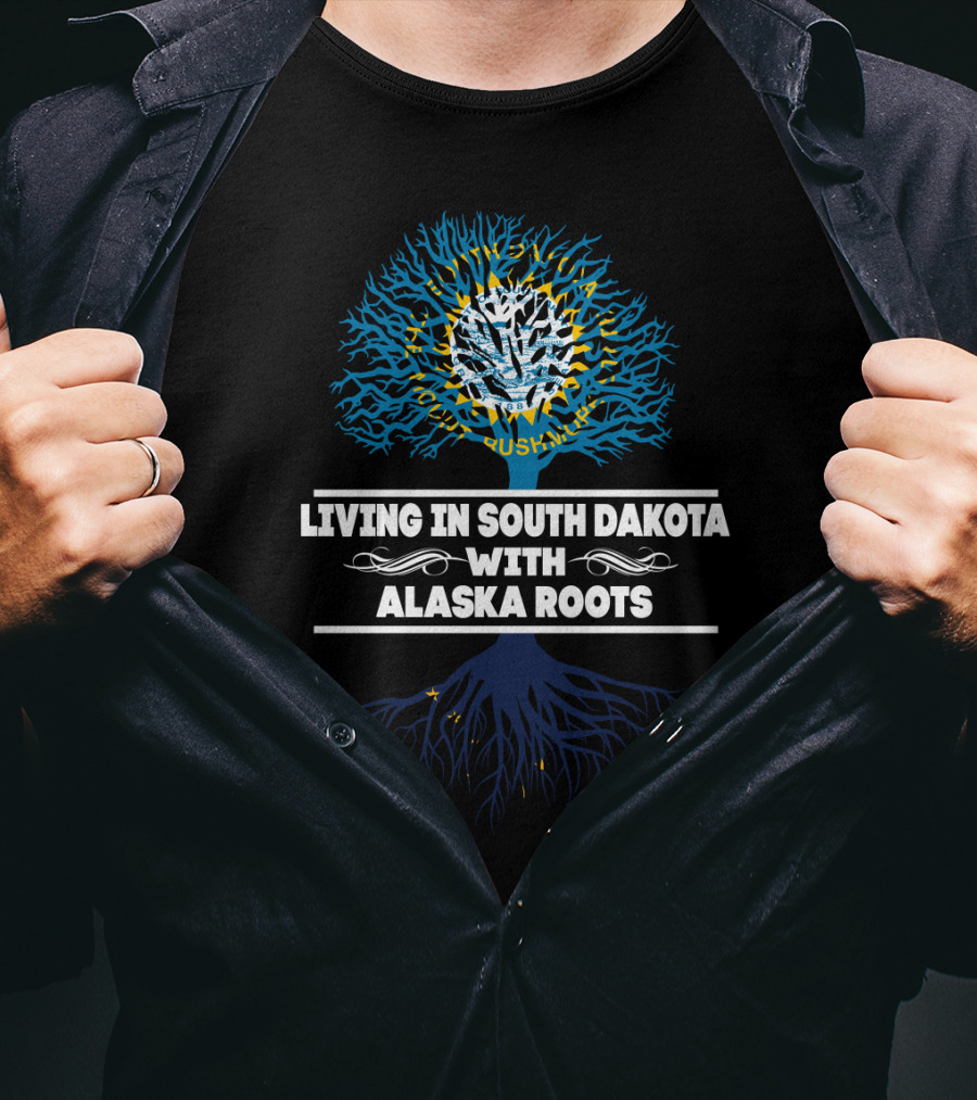 South Dakota Living Alaska Roots Tree Design With State Icons T-Shirt