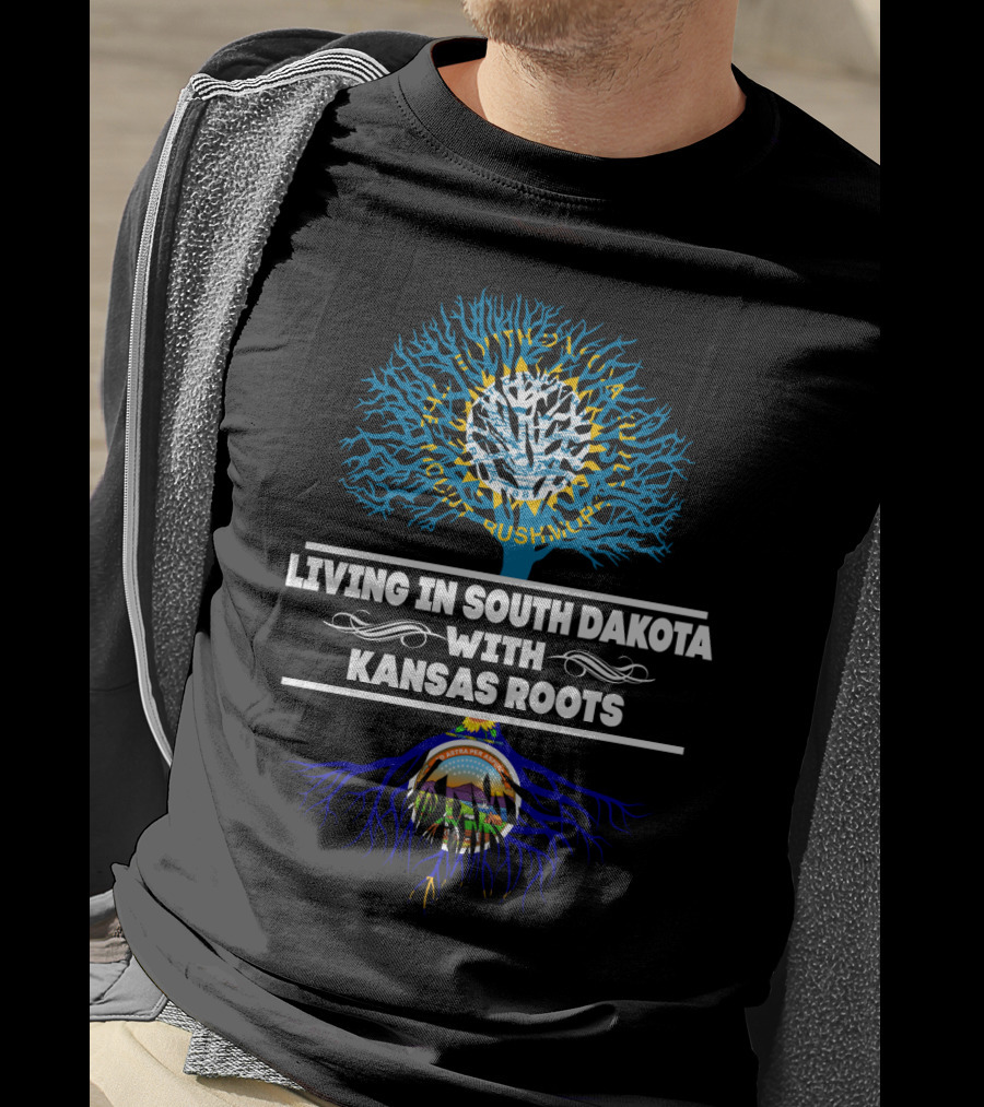 Living In South Dakota With Kansas Roots Mount Rushmore Tree T-Shirt