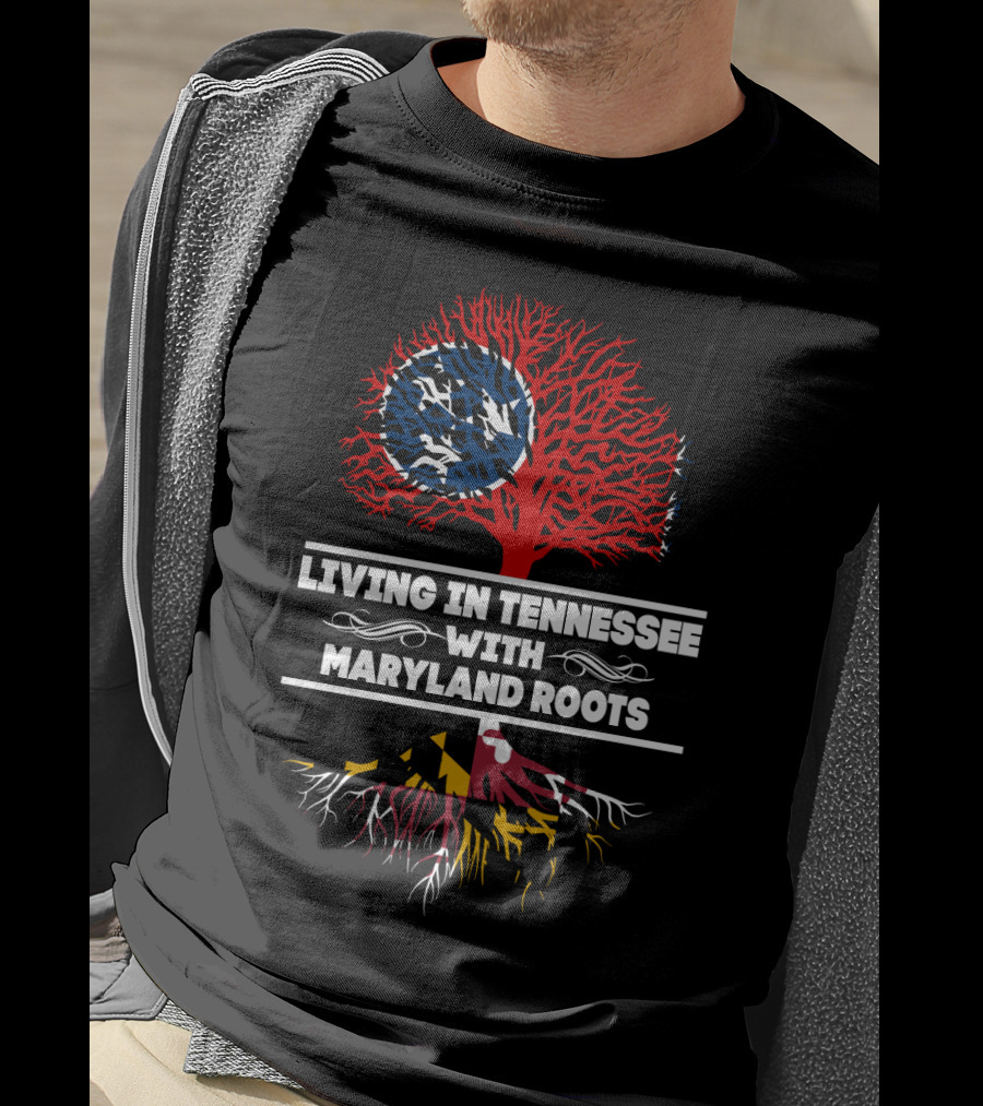 Tennessee Heritage With Maryland Roots Featuring State Flags And Tree T-Shirt
