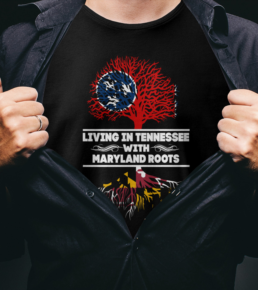 Tennessee Heritage With Maryland Roots Featuring State Flags And Tree T-Shirt