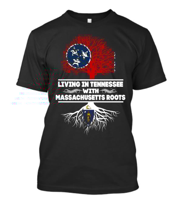 Tennessee Pride With Massachusetts Heritage Featuring State Flags And Roots T-Shirt