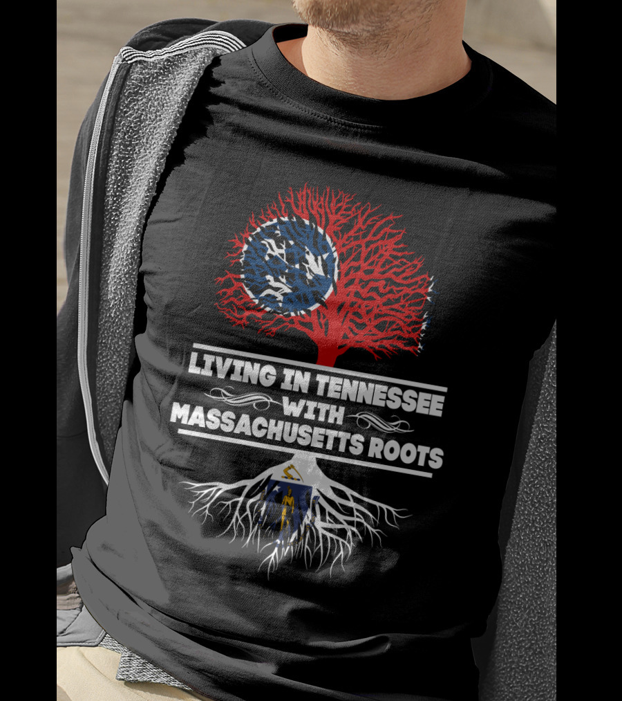 Tennessee Pride With Massachusetts Heritage Featuring State Flags And Roots T-Shirt