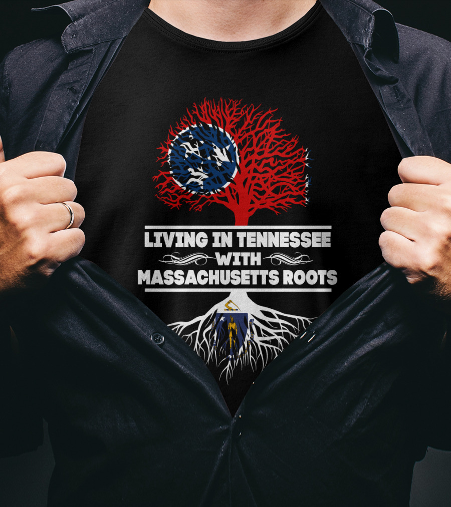 Tennessee Pride With Massachusetts Heritage Featuring State Flags And Roots T-Shirt