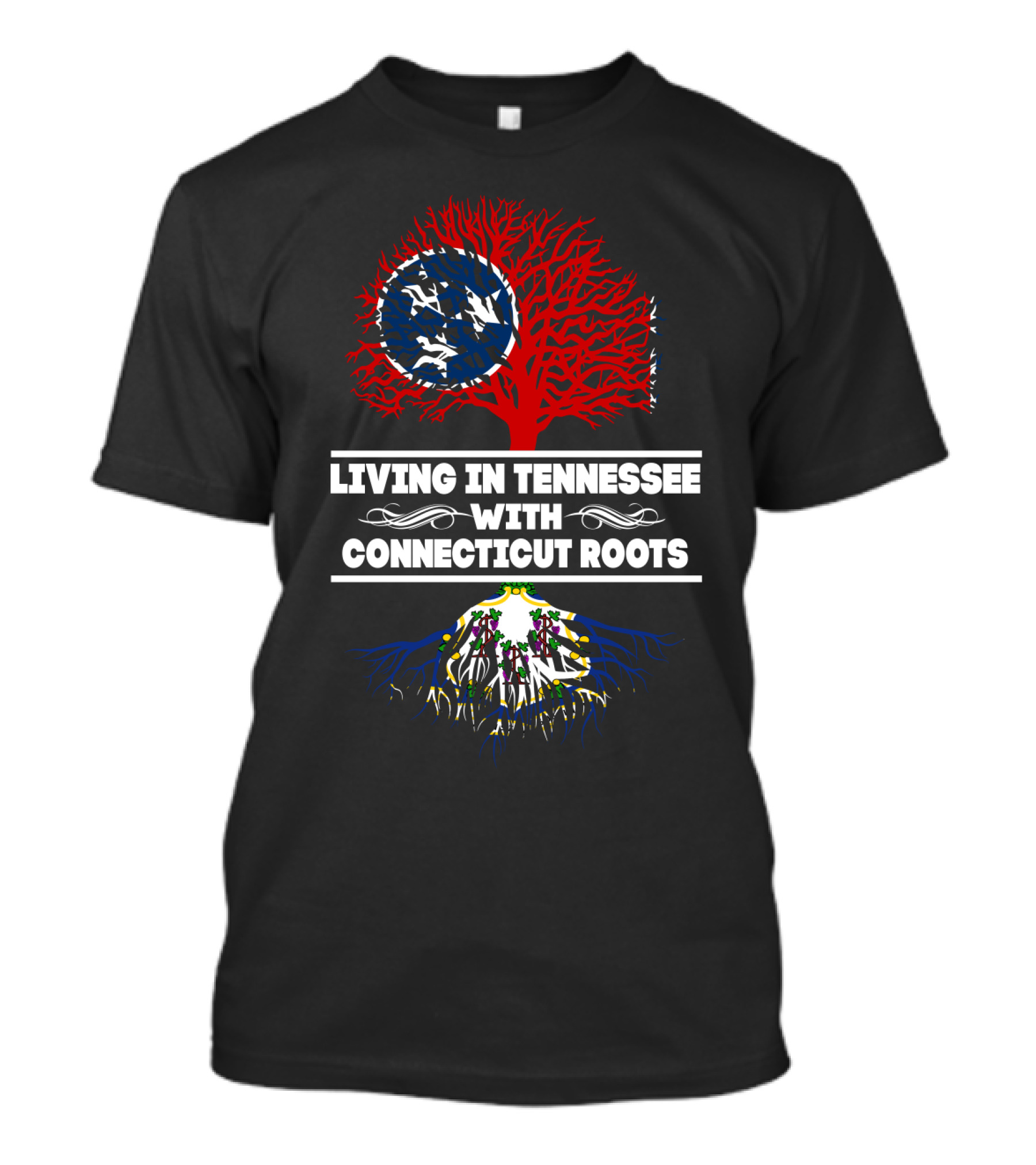 Tennessee Living Connecticut Roots Tree Design With State Flag Elements T-Shirt