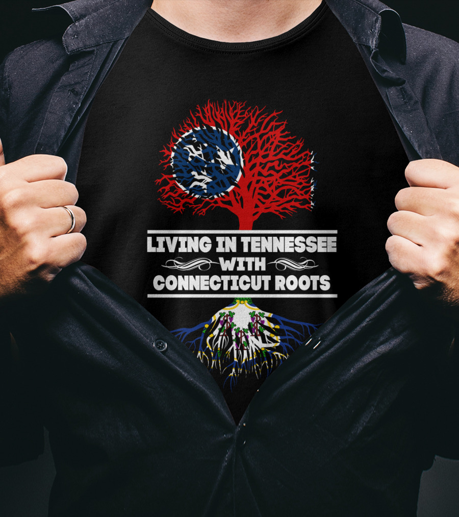 Tennessee Living Connecticut Roots Tree Design With State Flag Elements T-Shirt