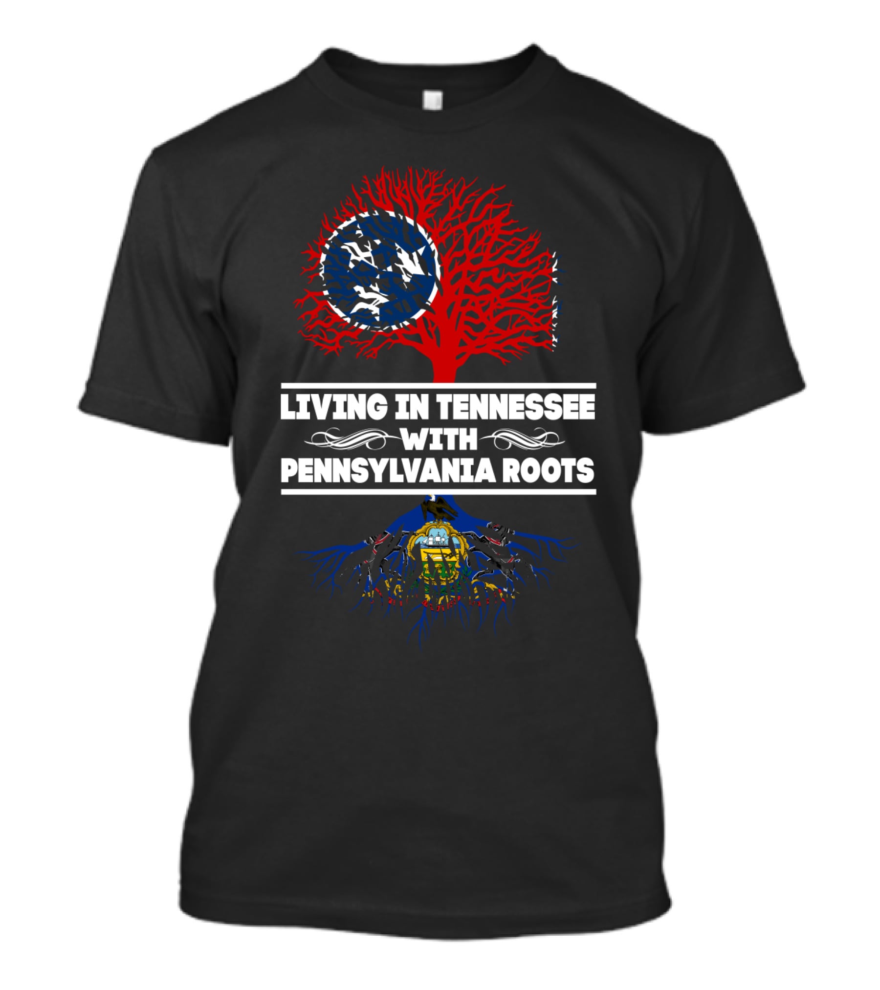 Living In Tennessee With Pennsylvania Roots Tree And State Symbols T-Shirt