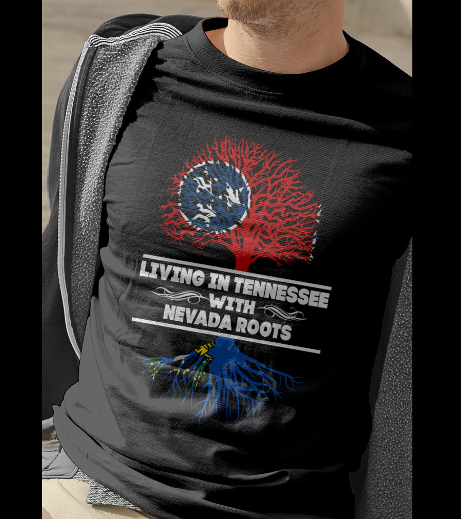 Tennessee Living With Nevada Roots: Dual State Pride Tree Design Featuring Tennessee Flag Iconography T-Shirt