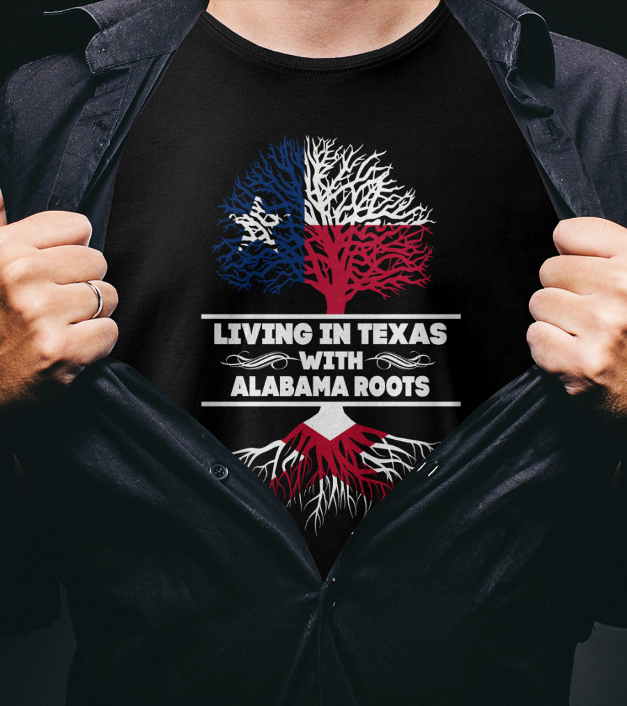 Texas Living Deep Alabama Heritage Flag Roots Tree T-Shirt