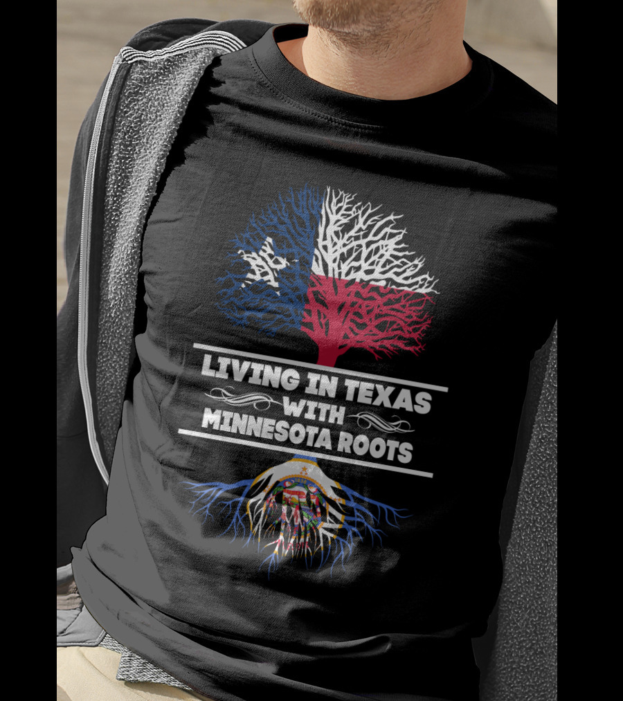 Texas Pride Meets Minnesota Heritage: Lone Star And State Tree Design With Root Symbolism T-Shirt