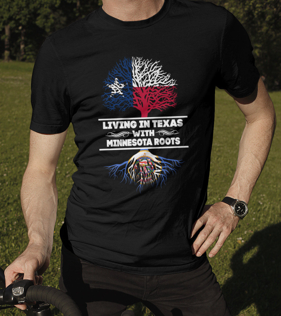 Texas Pride Meets Minnesota Heritage: Lone Star And State Tree Design With Root Symbolism T-Shirt