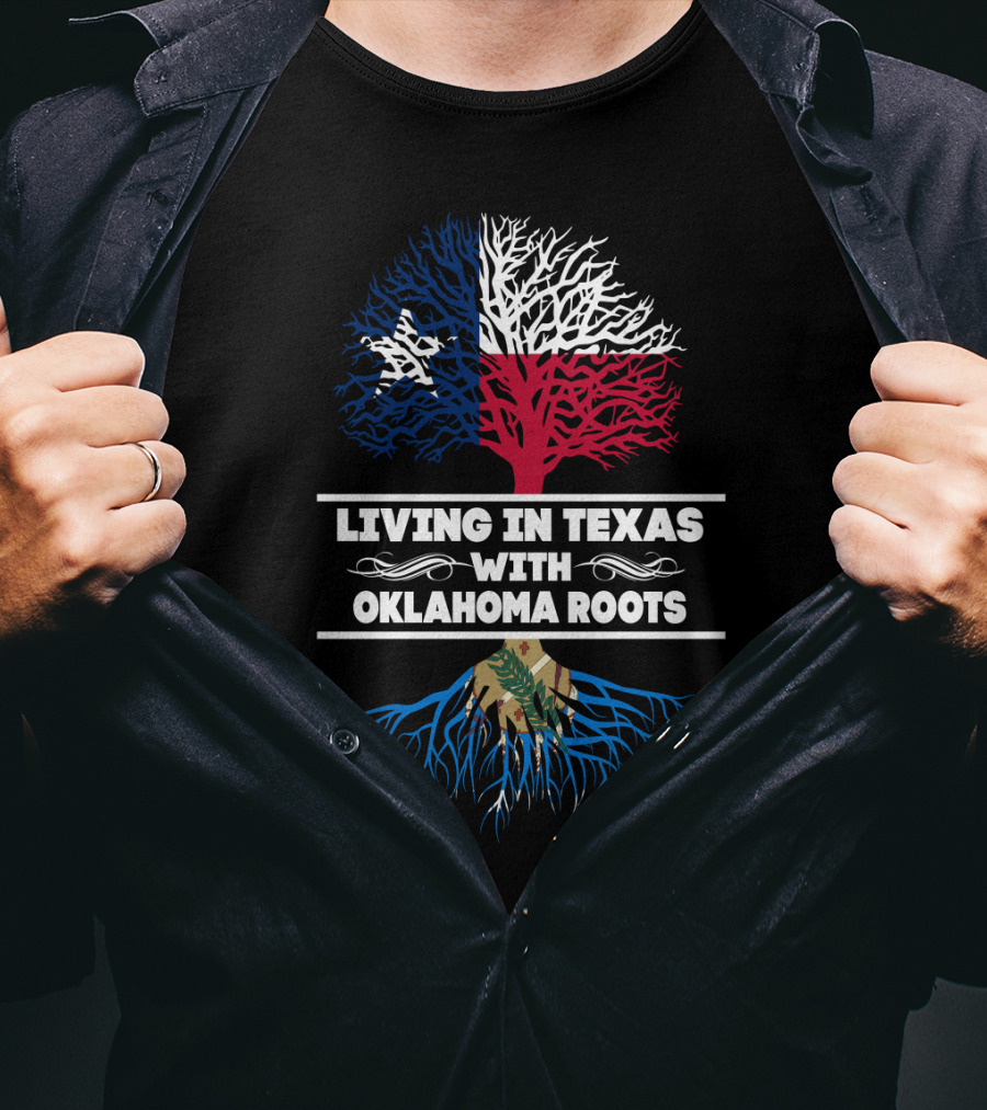 Texas Pride Tree With Oklahoma Roots Flag Colors T-Shirt