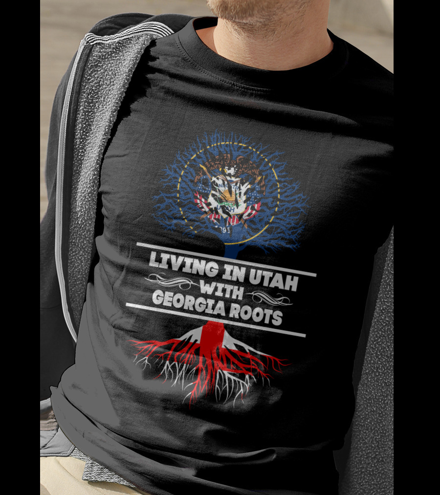 Utah State Emblem Tree Graphic With Red Georgia Roots T-Shirt