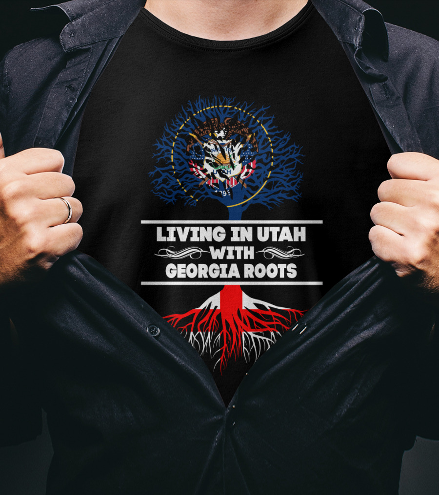Utah State Emblem Tree Graphic With Red Georgia Roots T-Shirt