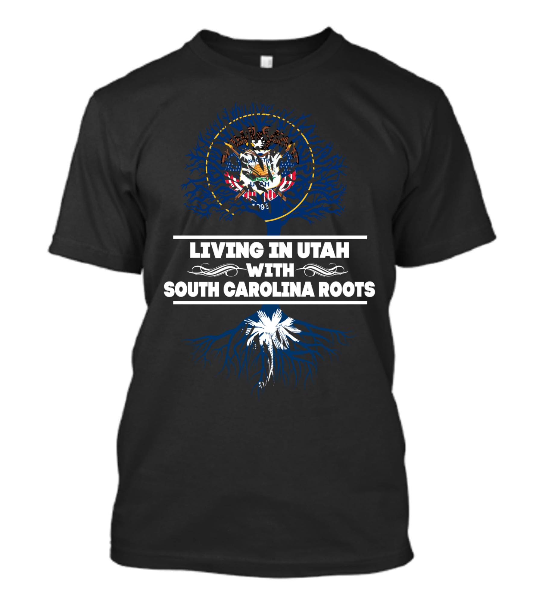 Utah State Emblem With South Carolina Palmetto Tree Roots Connection T-Shirt