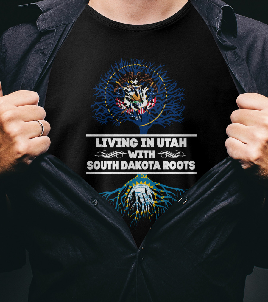 Living In Utah Embracing South Dakota Roots With State Seal Symbols T-Shirt