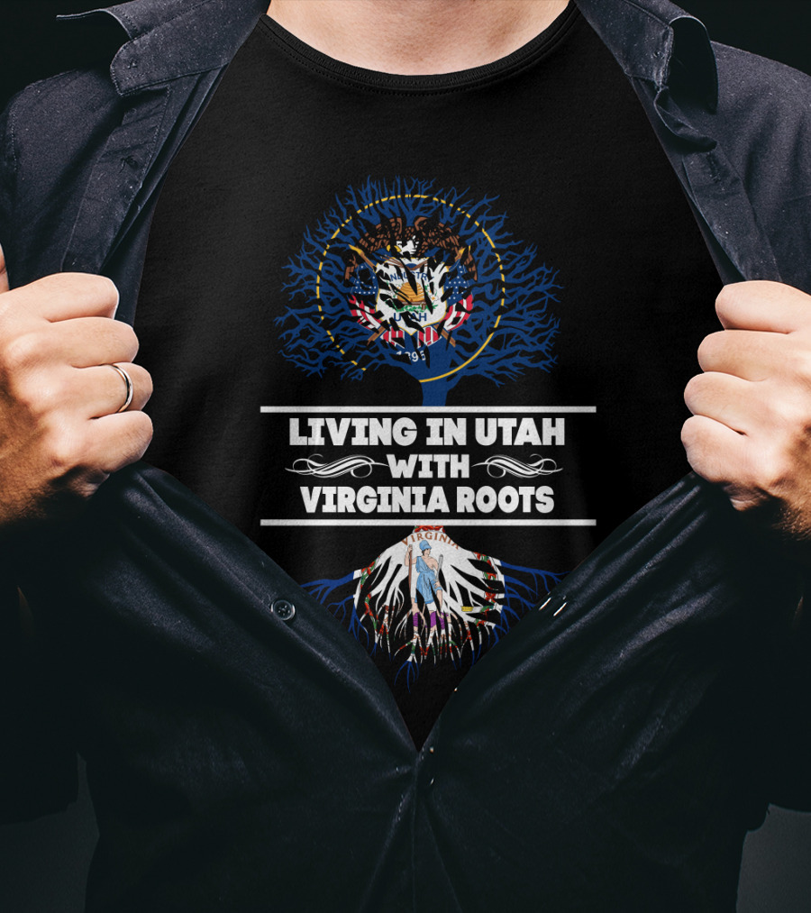 Utah Life Embracing Virginia Heritage With State Seals And Tree Roots T-Shirt