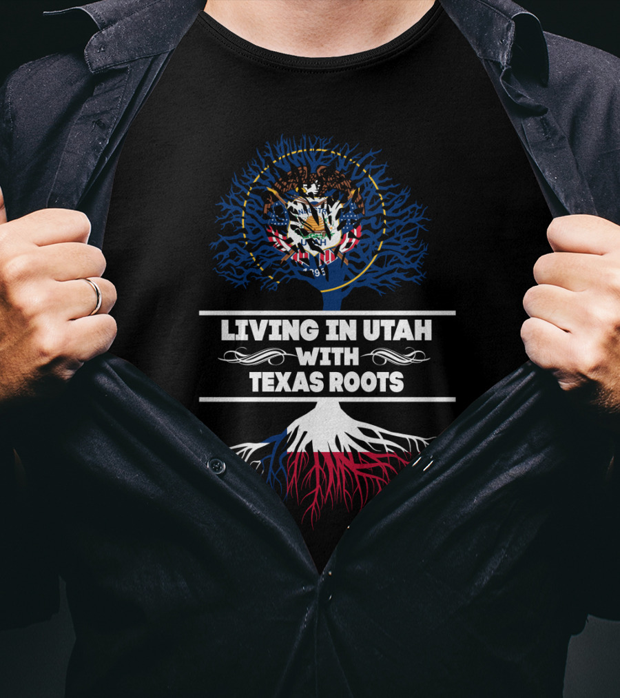 Living In Utah With Texas Roots Utah State Seal Tree T-Shirt