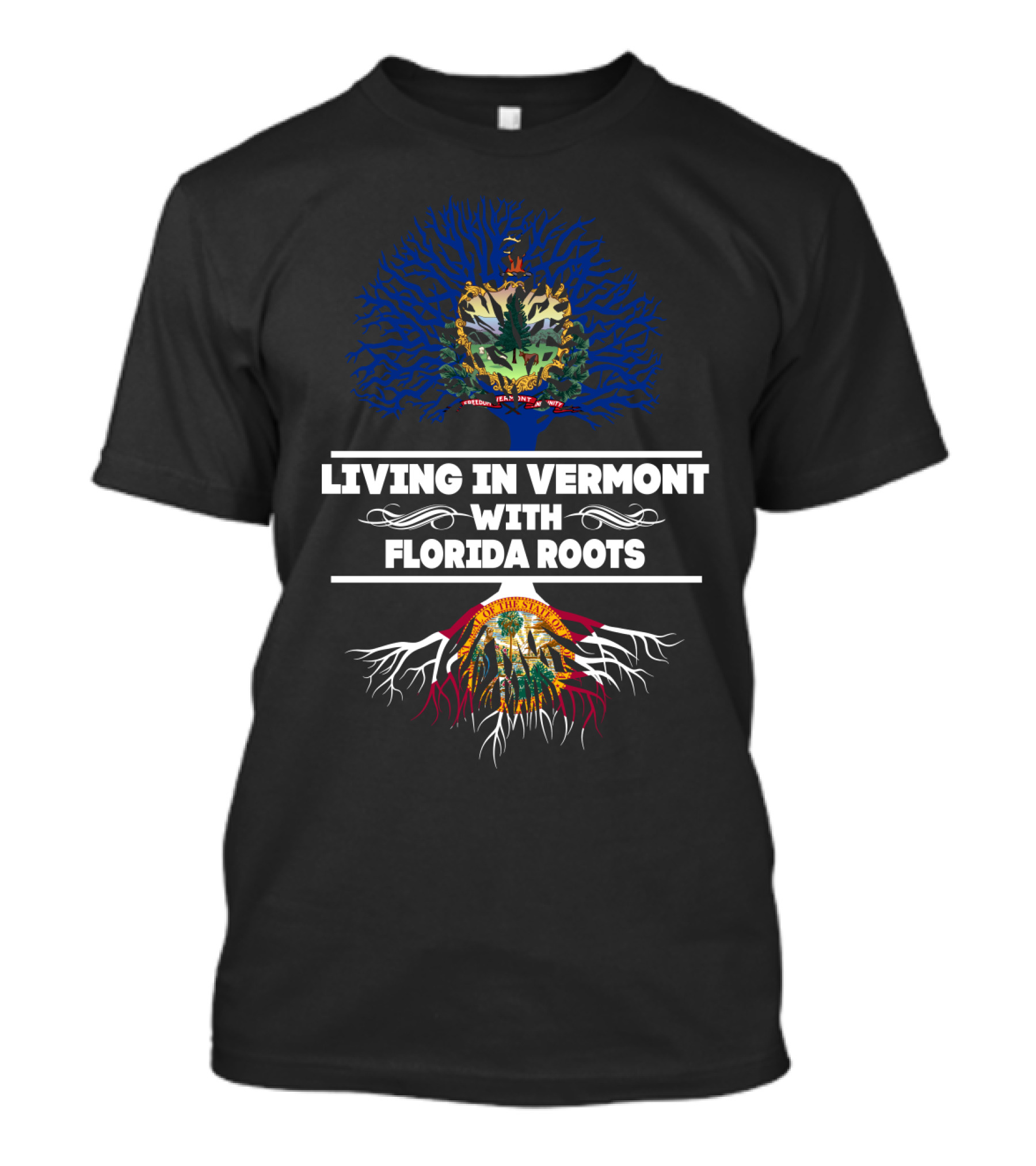 Vermont Living With Florida Roots Showcasing State Symbols T-Shirt