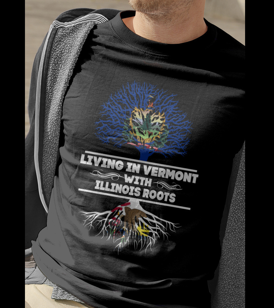 Vermont Living With Illinois Roots State Symbols Tree T-Shirt